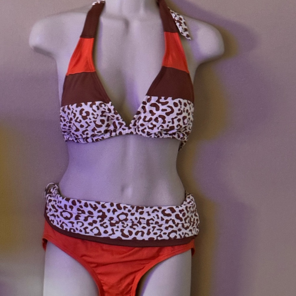 DKNY swimsuit size Medium new with tags orange brown animal print